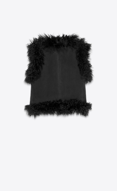 SAINT LAURENT Vestes Cuir Femme Gilet en shearling et croute de cuir noir b_V4
